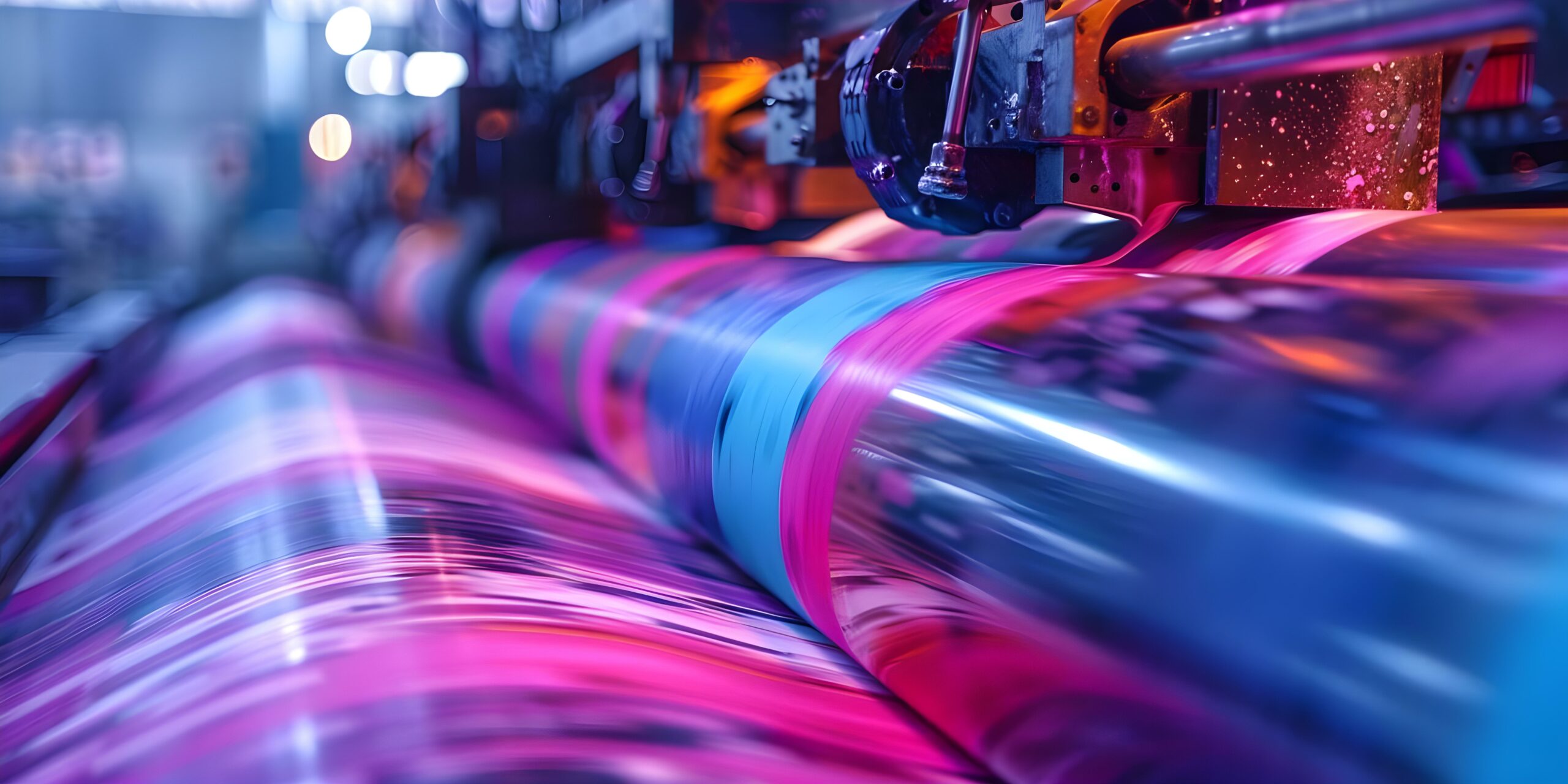 A printing press at a publishing house producing vibrant prints in close-up. Concept Printing Press, Publishing House, Vibrant Prints, Close-Up Shot, Graphic Design