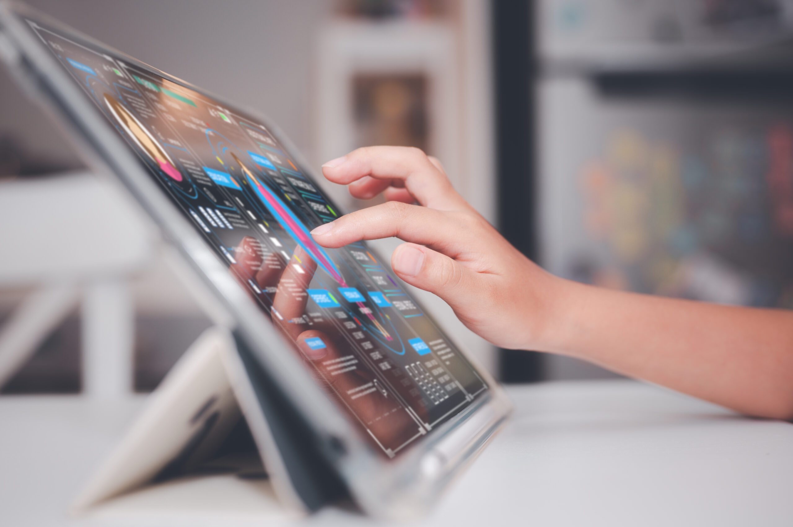 learning concept children using digital tablet in classroom working with robot analysing or creating program and data chart, kid skill development and activity